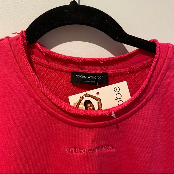 NWT Pink Embossed Crewneck Sweatshirt with Raw Hem - Picture 3 of 5